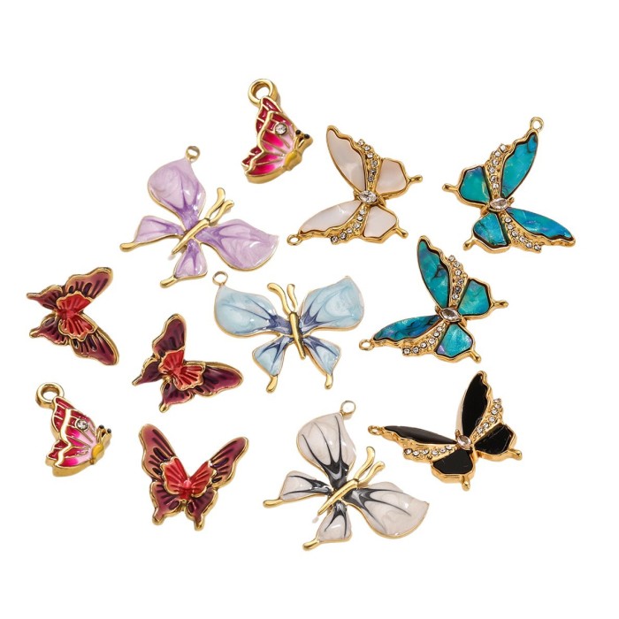 Stainless Steel Butterfly Flower-Shaped Pendant Colorful Oil Drop Multi-Style DIY Necklace Pendant Jewelry Accessorie...