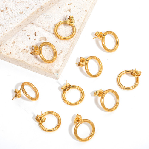 European and American Fashion Personality 14mm Circle Earrings Stainless Steel Vacuum Plated DIY Round Handmade Stud Earrings