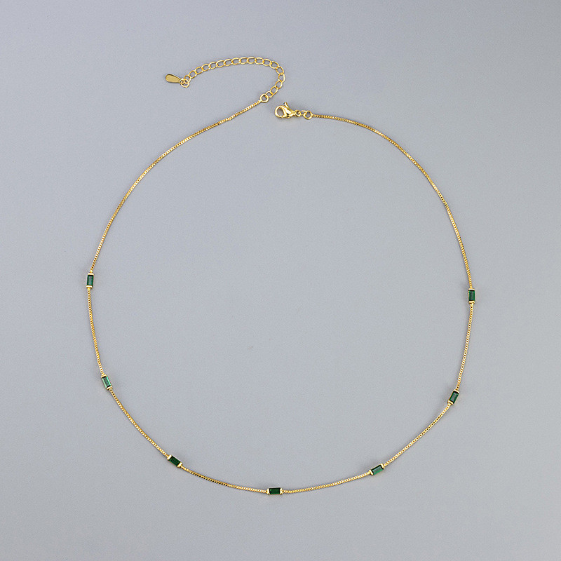 Cross-Border Fashion Simple Thin Chain Emerald Zircon Necklace Light Luxury Collarbone Chain High-End European and American Style Choker