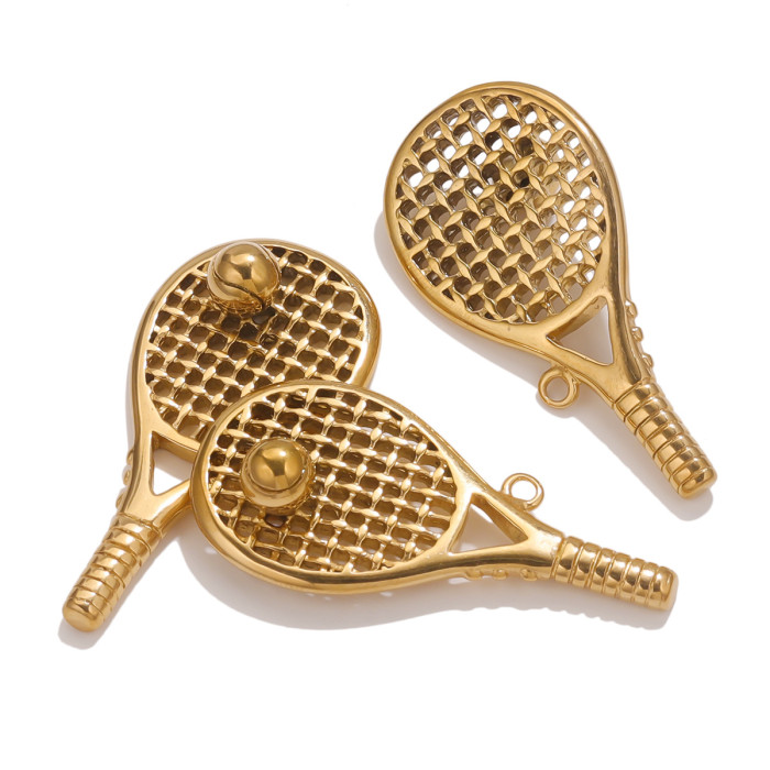 Cross-Border Stainless Steel Keychain Pendant Creative Tennis Racket Key Pendant DIY Retro Bag Necklace Pendant