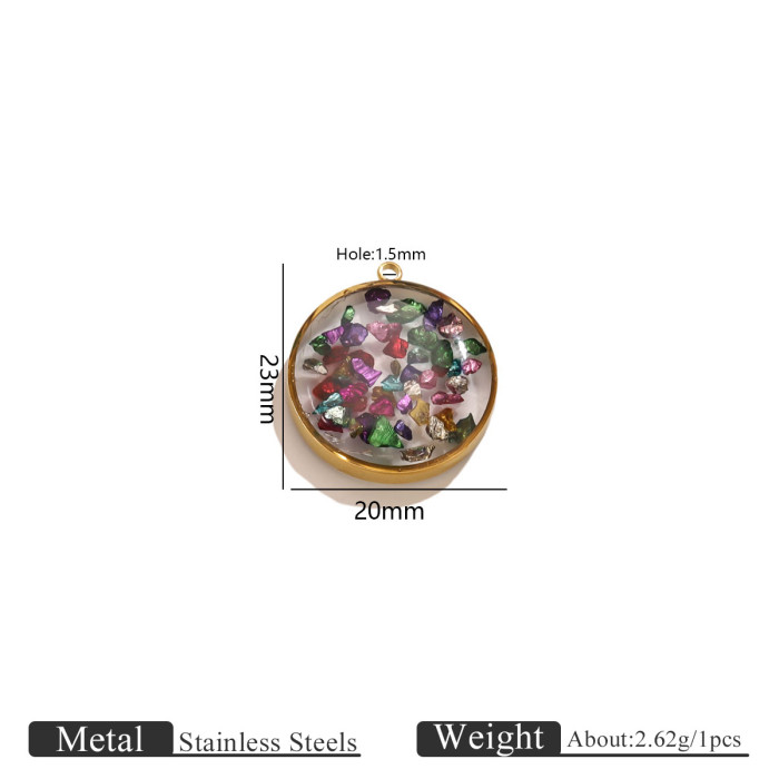 Heart Resin Crushed Stone DIY Titanium Steel Pendant for Women Water Drop Square Round Stainless Steel Necklace Jewel...