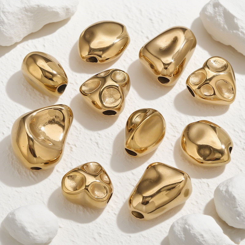 304 Titanium Steel Stainless Steel Crushed Stone Large Hole Beads 18K Gold Plated Rhombus Shaped Stone Beads Bracelet Necklace Loose Beads