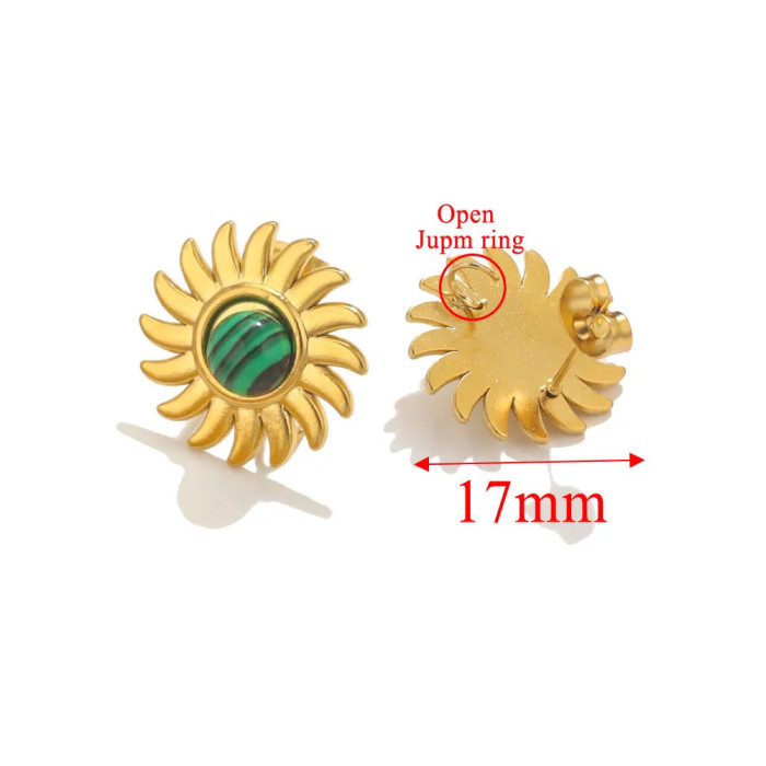 Stainless Steel Natural Stone Sunflower Earrings Titanium Steel Earrings Tiger Eye Stone Earrings DIY Jewelry Accesso...