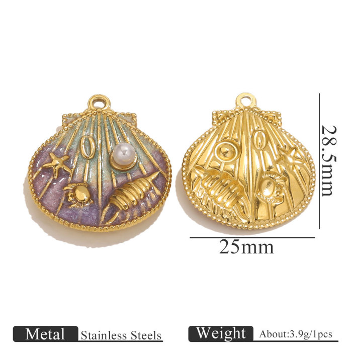 Stainless Steel Vacuum Electroplating Color Retention Gradient Drip Oil Shell Pendant DIY Jewelry Accessories Handmade Wholesale