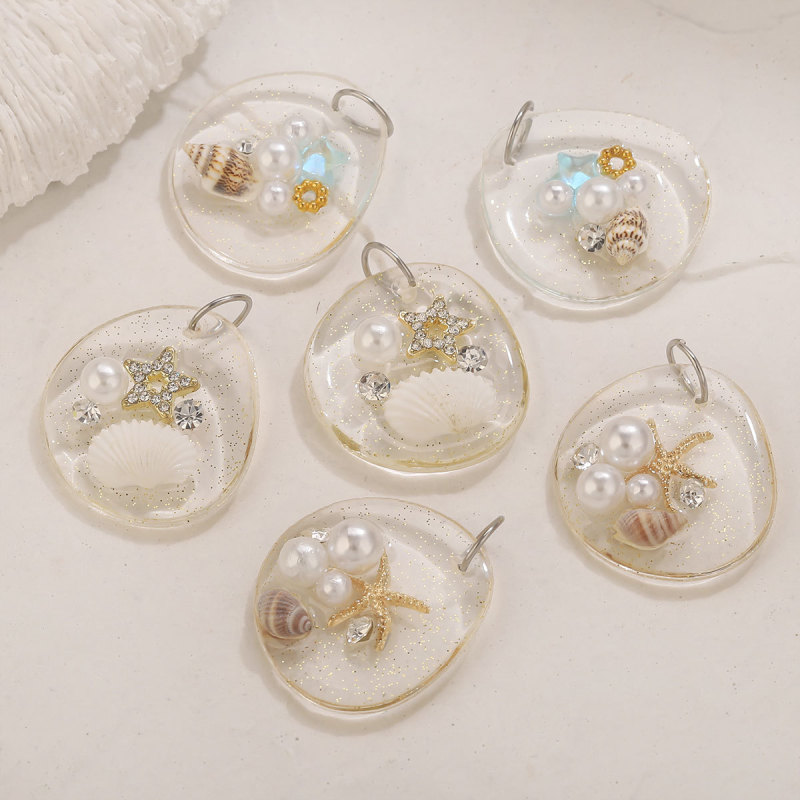 New Ocean Series Pearl Resin Pendant Necklace Jewelry Hanging Pendant Versatile Conch Shell Transparent Beach Style