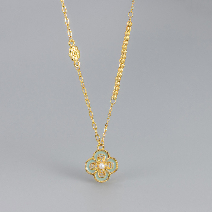 New Chinese Style Enamel Four-Leaf Clover Pendant Necklace for Women 2025 New High-End Light Luxury Niche Choker Collarbone Chain