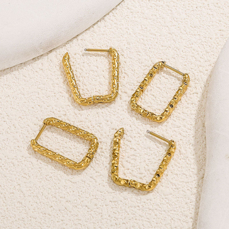 Korean Style New Ins Niche Rectangular Irregular Hammer Pattern Ear Buckle High-end Fashion Personality Titanium Steel Earrings