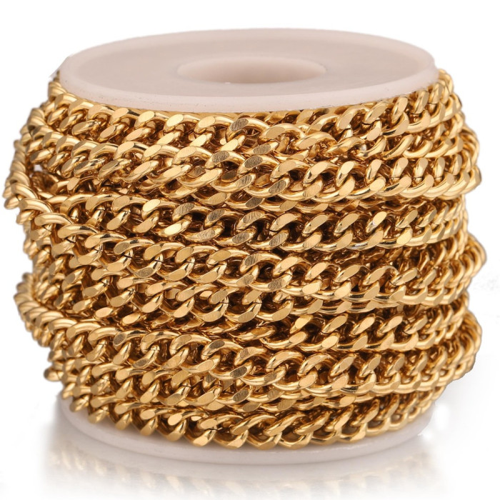Stainless Steel Side Chain Titanium Steel Gold-Plated Chain NK Cuban Chain Decorative Chain DIY Necklace Bracelet Accessories
