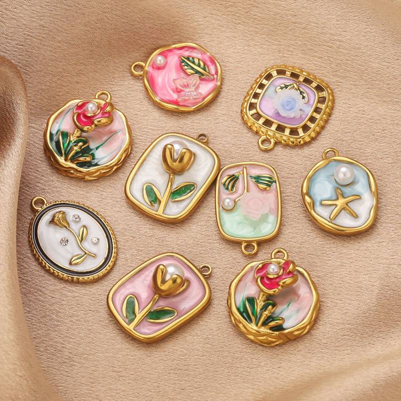 Stainless Steel Multi-style Oil Drop Flower Pendant DIY Flower Shell Fashion Clothing Pendant Bracelet Necklace Accessories