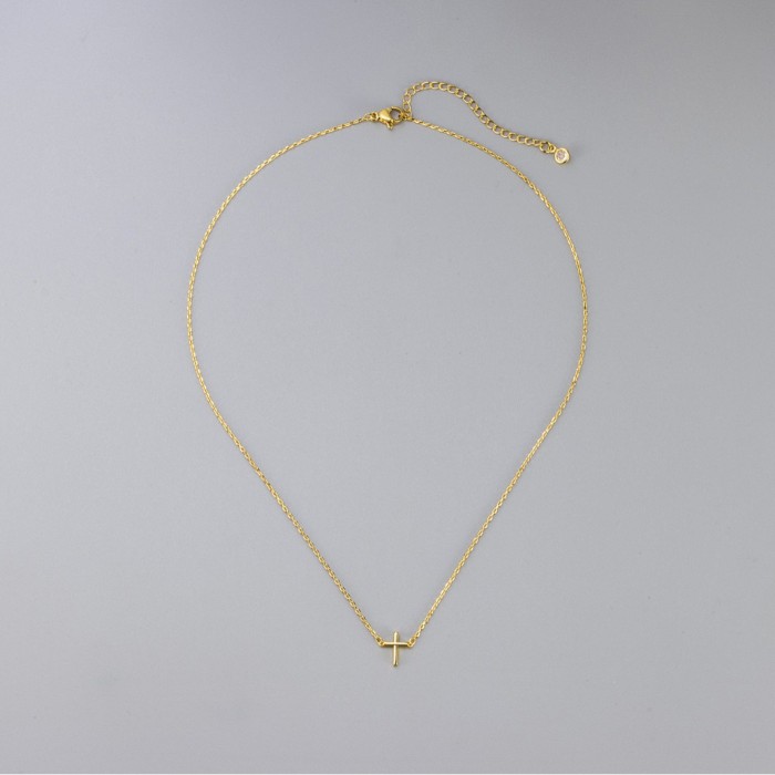 Korean Style Personality Glossy Cross Necklace for Women Simple Fashion Trendy Forest Style Creative Pendant Collarbone Chain Necklace