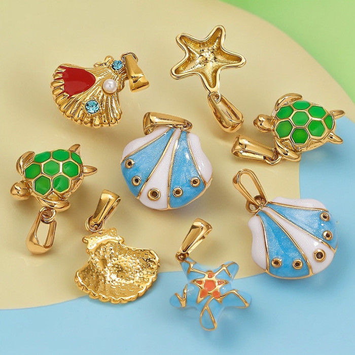 Stainless Steel Ocean Series Turtle Shell Creative Pearl Shell DIY Jewelry Accessories Pendant
