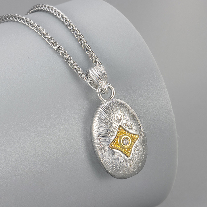 European and American Cross-Border Brushed Vintage Four-Pointed Star Two-Tone Oval Vintage Necklace Niche Design High-End Clavicle Chain for Women