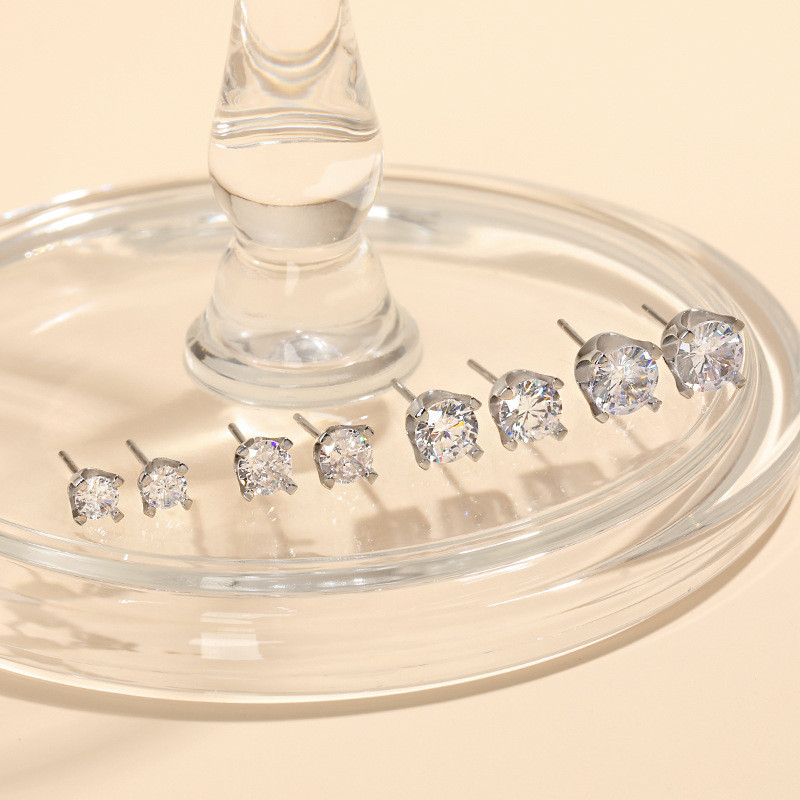 Cross-Border 3A Zircon Japanese and Korean Fashion Earrings for Women Simple and Delicate Set INS Classic Sparkling Four-Prong Single Diamond Earrings