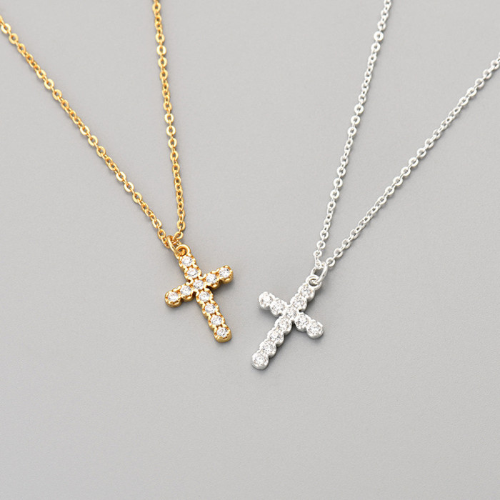 2024 New European and American Cross-Border Diamond-Studded Cross Sweater Necklace Light Luxury Sweatshirt Chain High-End Clavicle Chain Accessory