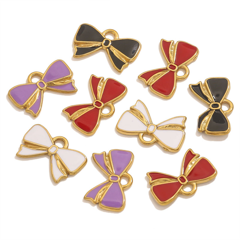 Cross-Border New Stainless Steel 18k Plated Color-Retaining Bowknot Oil Drop Pendant DIY Necklace Earrings Bracelet Accessories