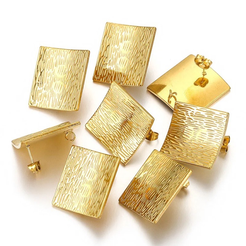 French Style Square Geometric Texture Gold Color European and American Style Fashion Versatile Earrings Personalized Design Elegant DIY Earrings