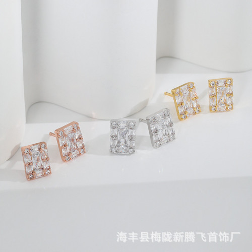 Marquise Micro Pave Square Earrings European and American Luxury Zircon Minimalist Rectangular Trapezoid Stone Stud Earrings