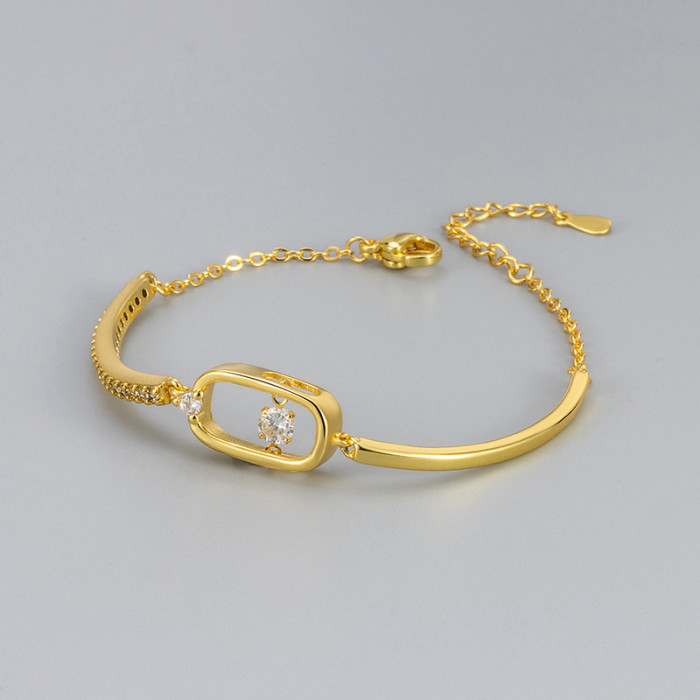 Hollow Geometric Rectangle Smart Zircon Bracelet Light Luxury Style Niche Versatile Bracelet Sweet Temperament Personality High-end Feel