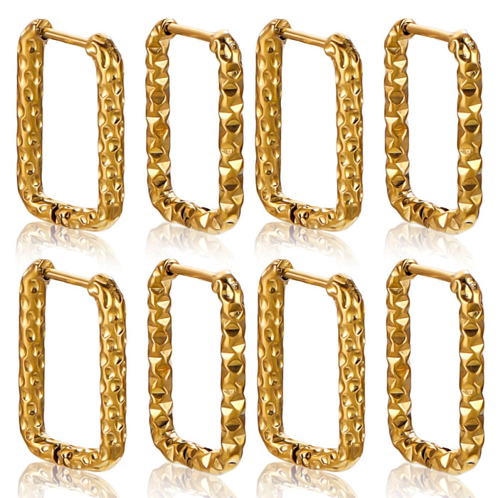Korean Style New Ins Niche Rectangular Irregular Hammer Pattern Ear Buckle High-end Fashion Personality Titanium Steel Earrings