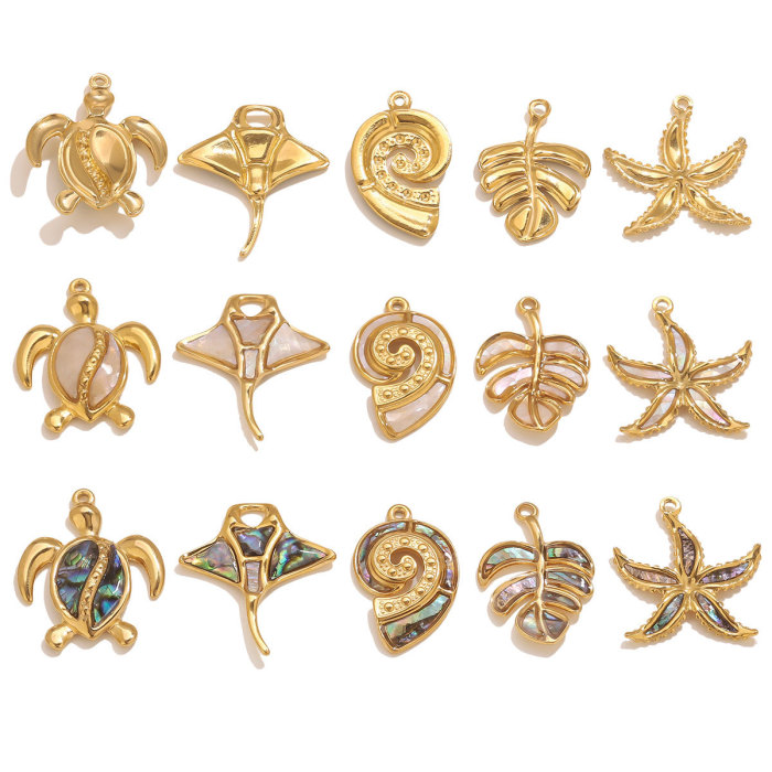 Stainless Steel Natural Shell Pendant Summer Beach Style Turtle Starfish Conch Jewelry DIY Pendant Accessories, Neckl...