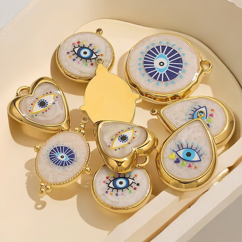 Stainless Steel Vintage Round Blue Eye Pendant DIY Oil Drop Devil's Eye Bracelet Necklace Keychain Jewelry Accessories