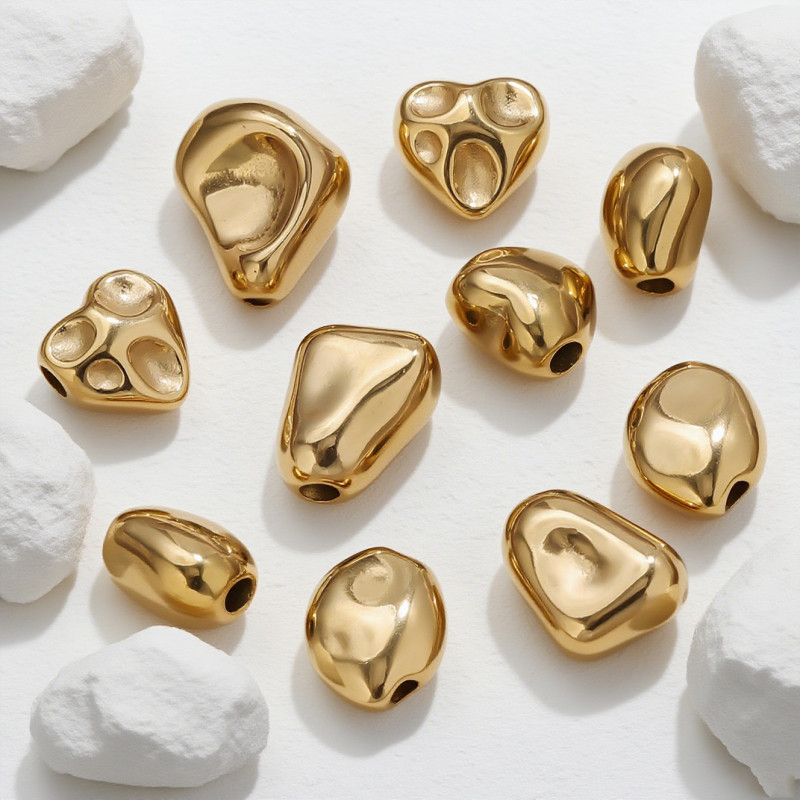 304 Titanium Steel Stainless Steel Crushed Stone Large Hole Beads 18K Gold Plated Rhombus Shaped Stone Beads Bracelet Necklace Loose Beads