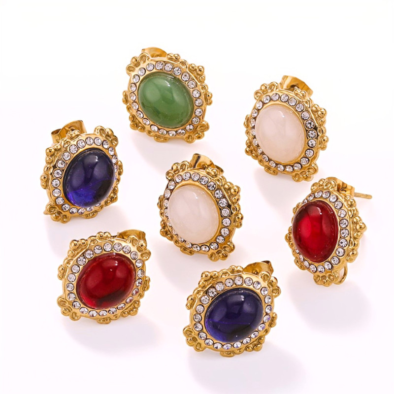 Stainless Steel Niche Design Earring Accessories Fashion Natural Stone Earrings with Open Hoop Fashion Simple Earrings Wholesale