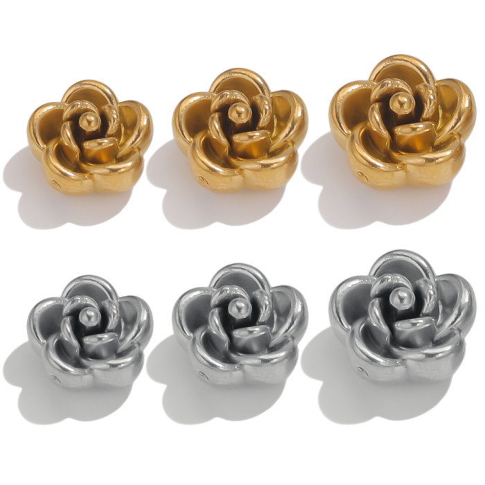 Stainless Steel 3D Rose Flower Beads Handmade Pierced Beading Accessories Bracelet Jewelry DIY Necklace Wholesale Acc...