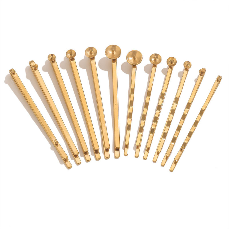 Stainless Steel Gold-Plated Wave Hair Clip with Holder DIY Hairpin Bangs Clip Handmade Jewelry Accessories Wholesale