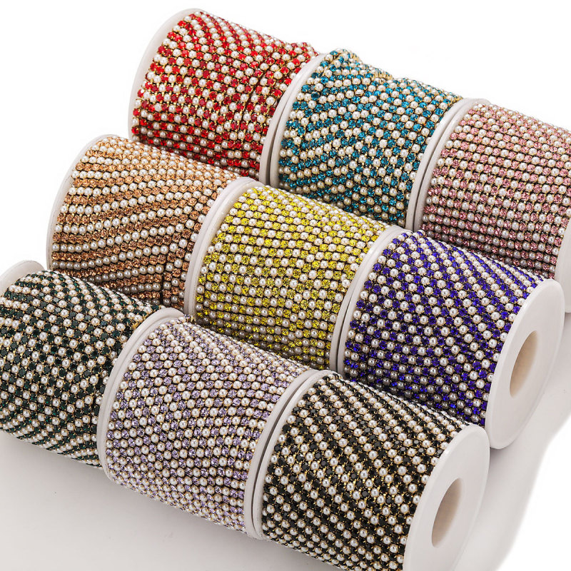 Stainless Steel Crystal Pearl Claw Chain Clothing Accessories Dress Color Retention Chain DIY Jewelry Chain Claw Diamond Jewelry Chain