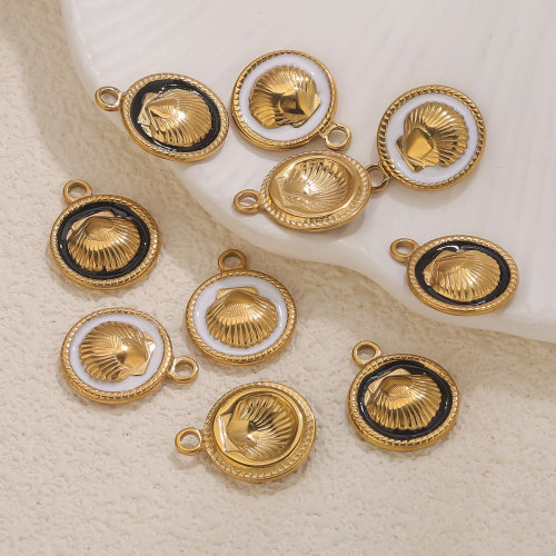 Stainless Steel Oil Drip Shell Round Pendant Jewelry Accessories DIY Women's Necklace Earring Pendant Components