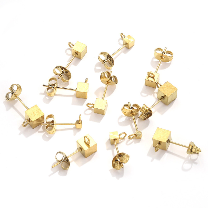 European and American Style Stainless Steel Square Earring Posts DIY Earring Backs with Holes Jewelry Accessories Titanium Steel Earring Making