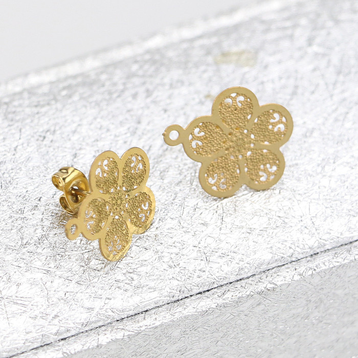 304 Stainless Steel Gold Vintage Flower Pattern Earring Accessories DIY Handmade Wholesale Earring Jewelry
