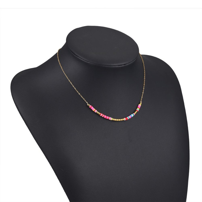 European and American Retro Colorful Bohemian Turquoise Beaded Necklace for Women, Layered Collarbone Chain Jewelry Wholesale