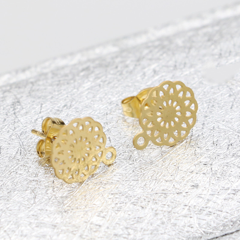 European and American Trendy 304 Stainless Steel Earring Accessories Round Flat Hollow Base Earring Studs Earring Accessories DIY Handmade Earring Clasps