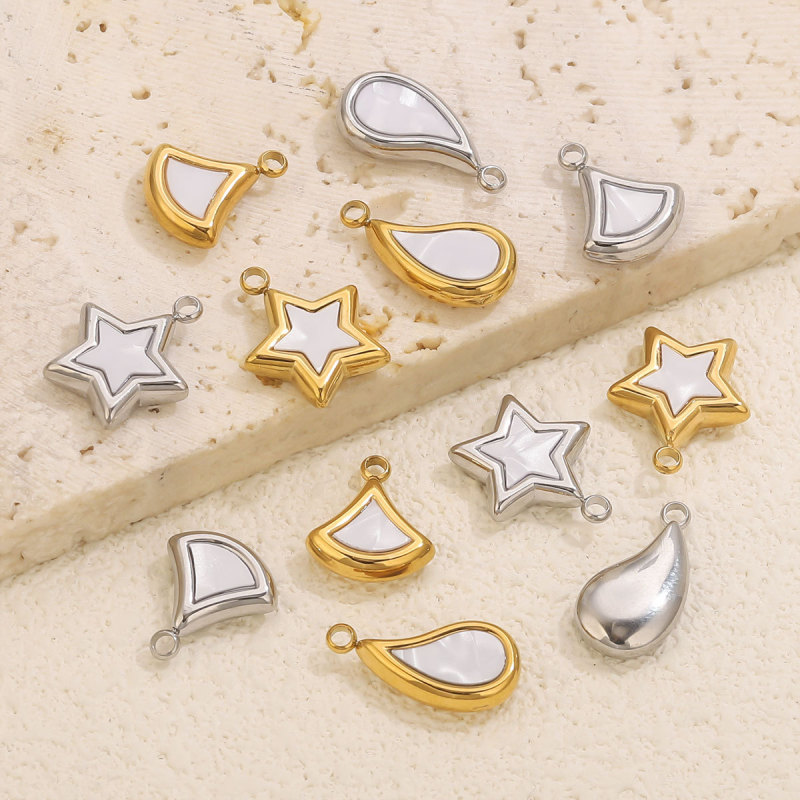 Stainless Steel Shell Pentagram Fan-shaped Water Drop Pendant Vacuum Plating DIY Pendant Women's Necklace Accessories
