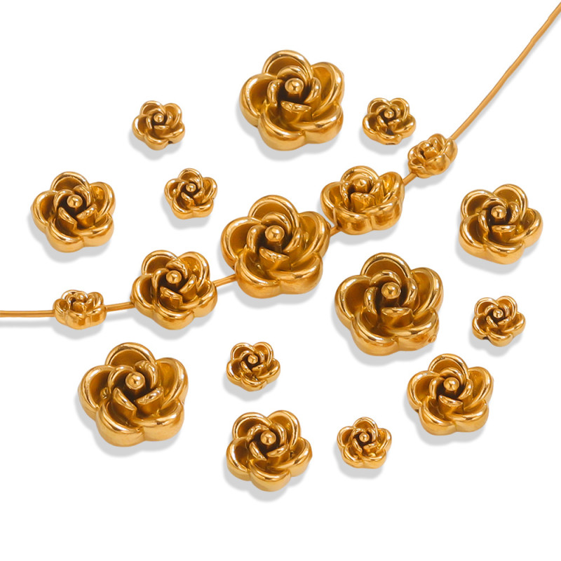 Stainless Steel 3D Rose Flower Beads Handmade Pierced Beading Accessories Bracelet Jewelry DIY Necklace Wholesale Accessories