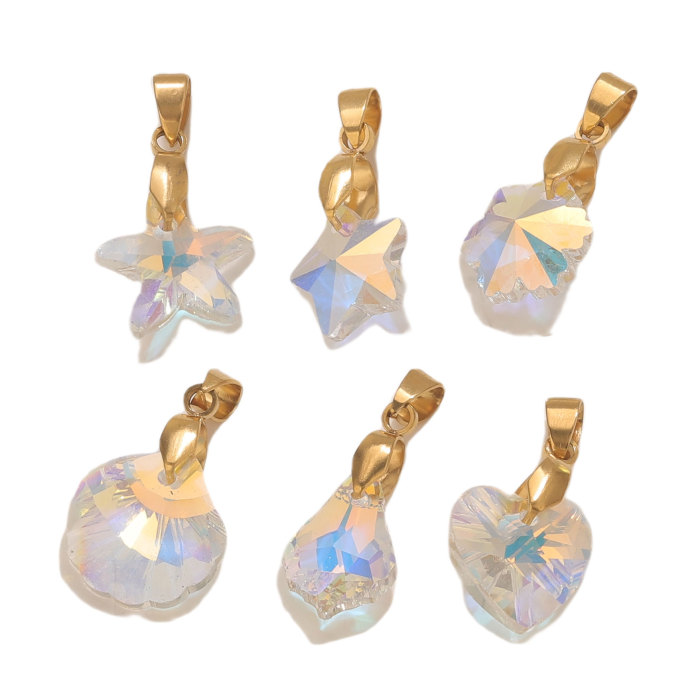 Crystal Pendant Starfish Pentagram Heart-shaped Hanging Pendant Stainless Steel Melon Seed Buckle Transparent Small Pendant DIY Jewelry Accessories
