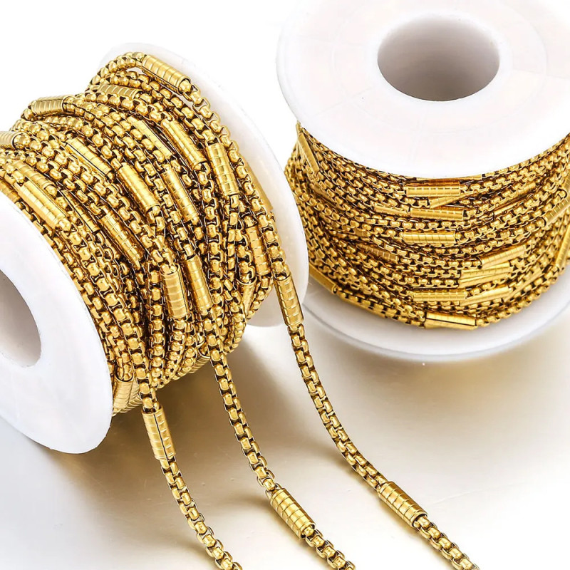 Stainless Steel Square Pearl Press Clamp Horizontal Tube Chain DIY Jewelry Handmade Chain Necklace Bracelet Chain Making Supplies