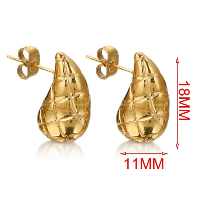Fashion Versatile Water Drop Pattern Earrings Studs for Women Niche Simple 18K Gold Titanium Steel Ear Jewelry