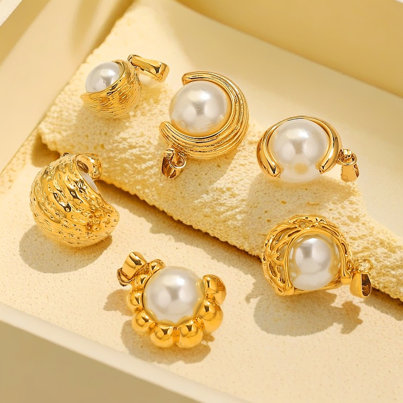 Stainless Steel Ins Gold-Plated C-Shaped Imitation Pearl Pendant Gold-Plated DIY Necklace Pendant Fashion Accessories Wholesale