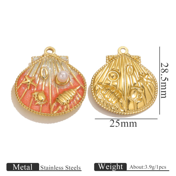 Stainless Steel Vacuum Electroplating Color Retention Gradient Drip Oil Shell Pendant DIY Jewelry Accessories Handmade Wholesale
