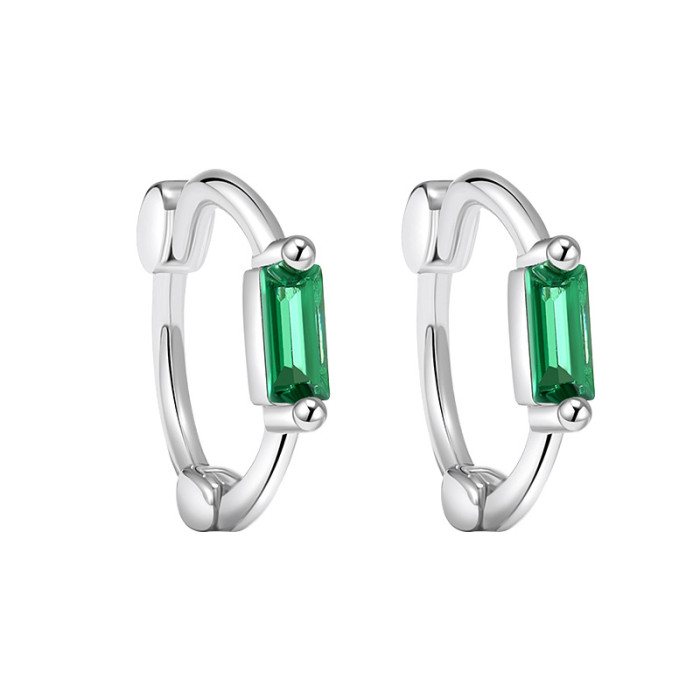Mini Green Small Square Hoop Earrings French Retro Light Luxury High-end Sense Plain Square Emerald Earrings