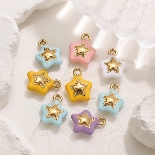 Stainless Steel Star Heart Painted Pendant DIY Cream Style Hanging Pendant Necklace Bracelet Jewelry Accessories Wholesale