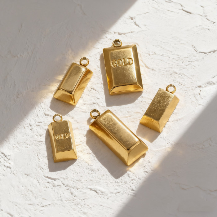 Stainless Steel Get Rich Gold Plated Bar Pendant Gold Brick GOLD Letter Charm DIY Bracelet Necklace Jewelry Accessori...
