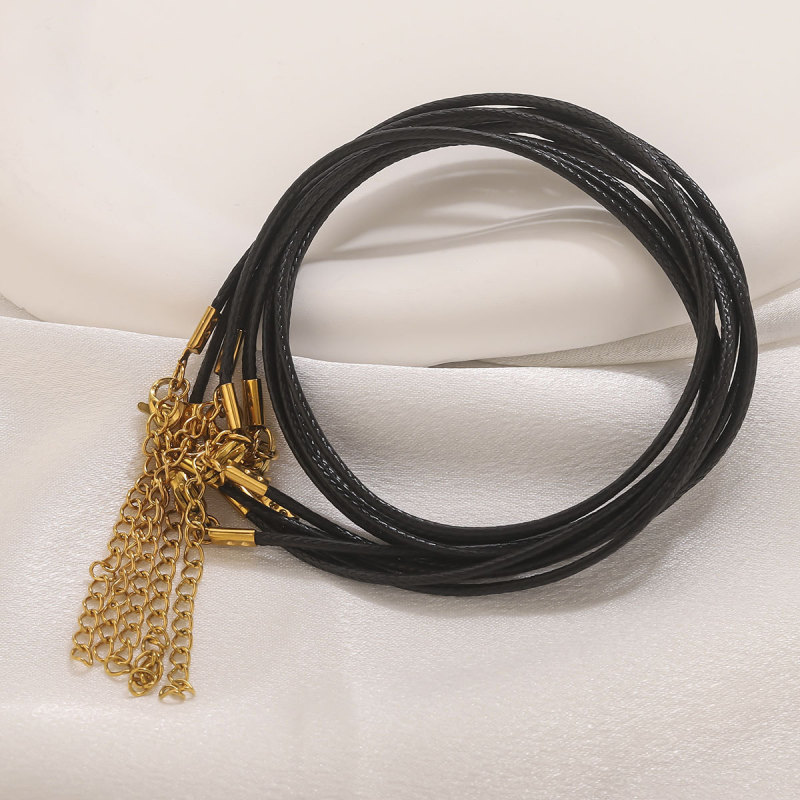 Stainless Steel Adjustable Handmade Hanging Rope Necklace Korean Wax Rope Leather Rope Simple Black DIY Chain Pendant