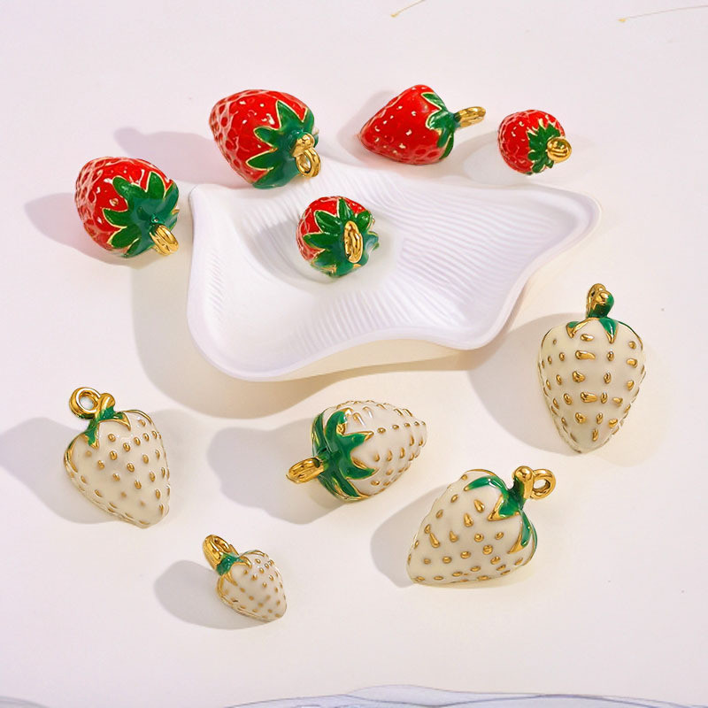 Stainless Steel Oil Drop Red White Strawberry Various Sizes DIY Jewelry Accessories Keychain Bag Pendant