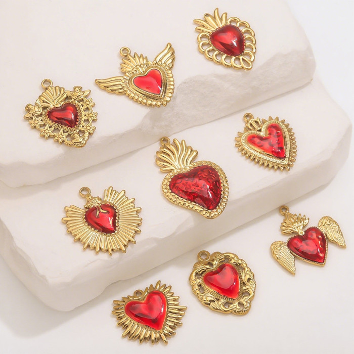 Stainless Steel Electroplated 18K Women's Necklace Pendant Color Retention Popular DIY Heart Wings Pendant Hanging De...