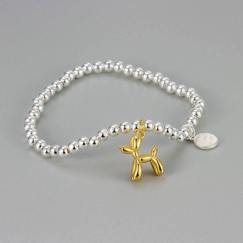 2024 New Cute Balloon Dog Bracelet for Women Elastic Round Beads Niche Design Simple Luxury High-end Feel Luxury Accessory