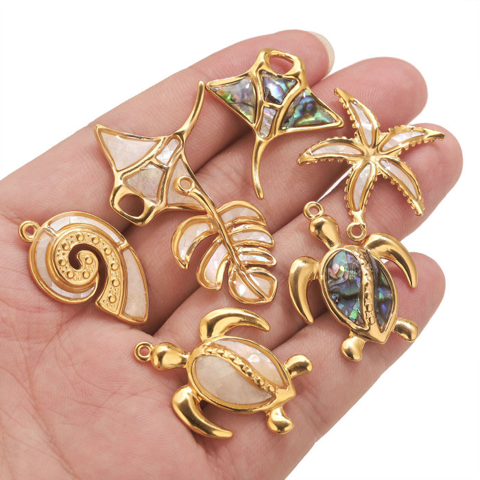 Stainless Steel Natural Shell Pendant Summer Beach Style Turtle Starfish Conch Jewelry DIY Pendant Accessories, Neckl...